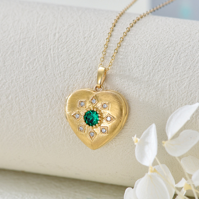 9K Gold Circular Shaped Cubic Zirconia Heart Personalized Photo Locket Necklace-2