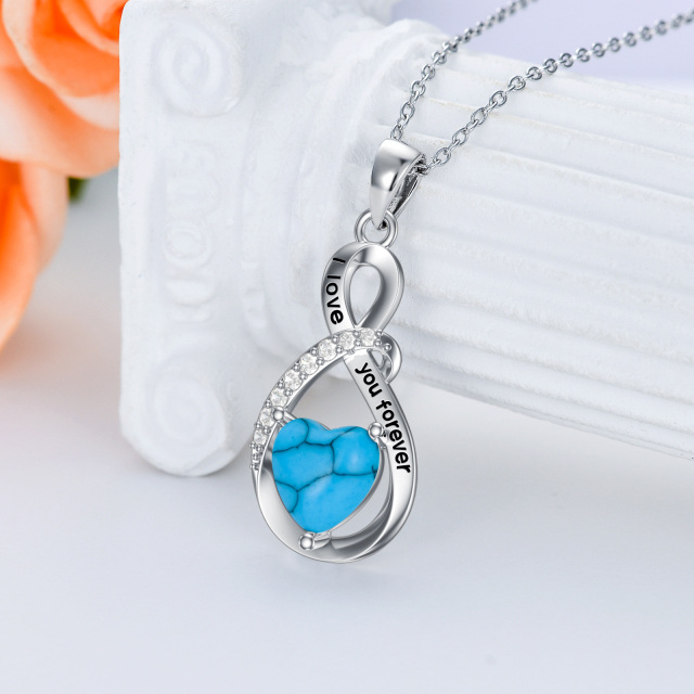 Sterling Silver Heart Turquoise Heart Pendant Necklace with Engraved Word-2