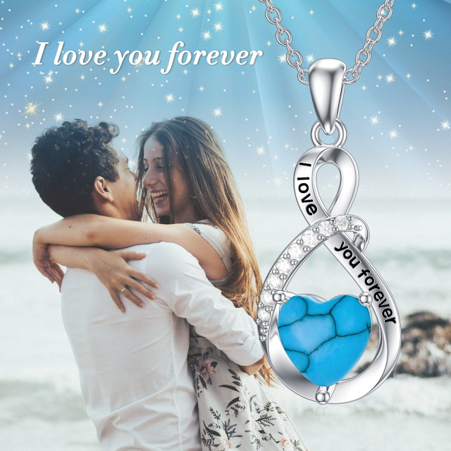 Sterling Silver Heart Turquoise Heart Pendant Necklace with Engraved Word-4