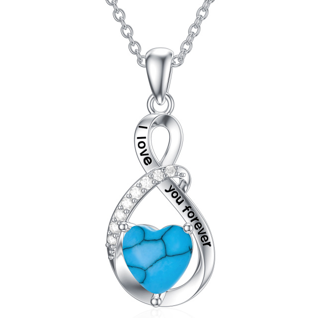 Sterling Silver Heart Turquoise Heart Pendant Necklace with Engraved Word-1