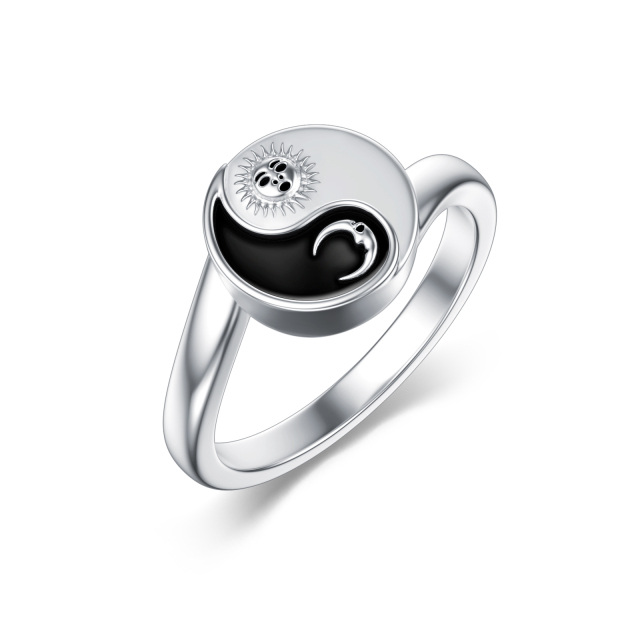 Sterling Silver Two-tone Moon & Sun & Yin Yang Couple Rings-0