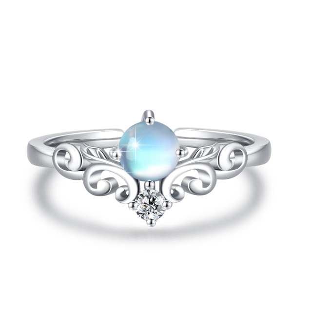 Sterling Silver Circular Shaped Moonstone Rainbow Open Ring-4