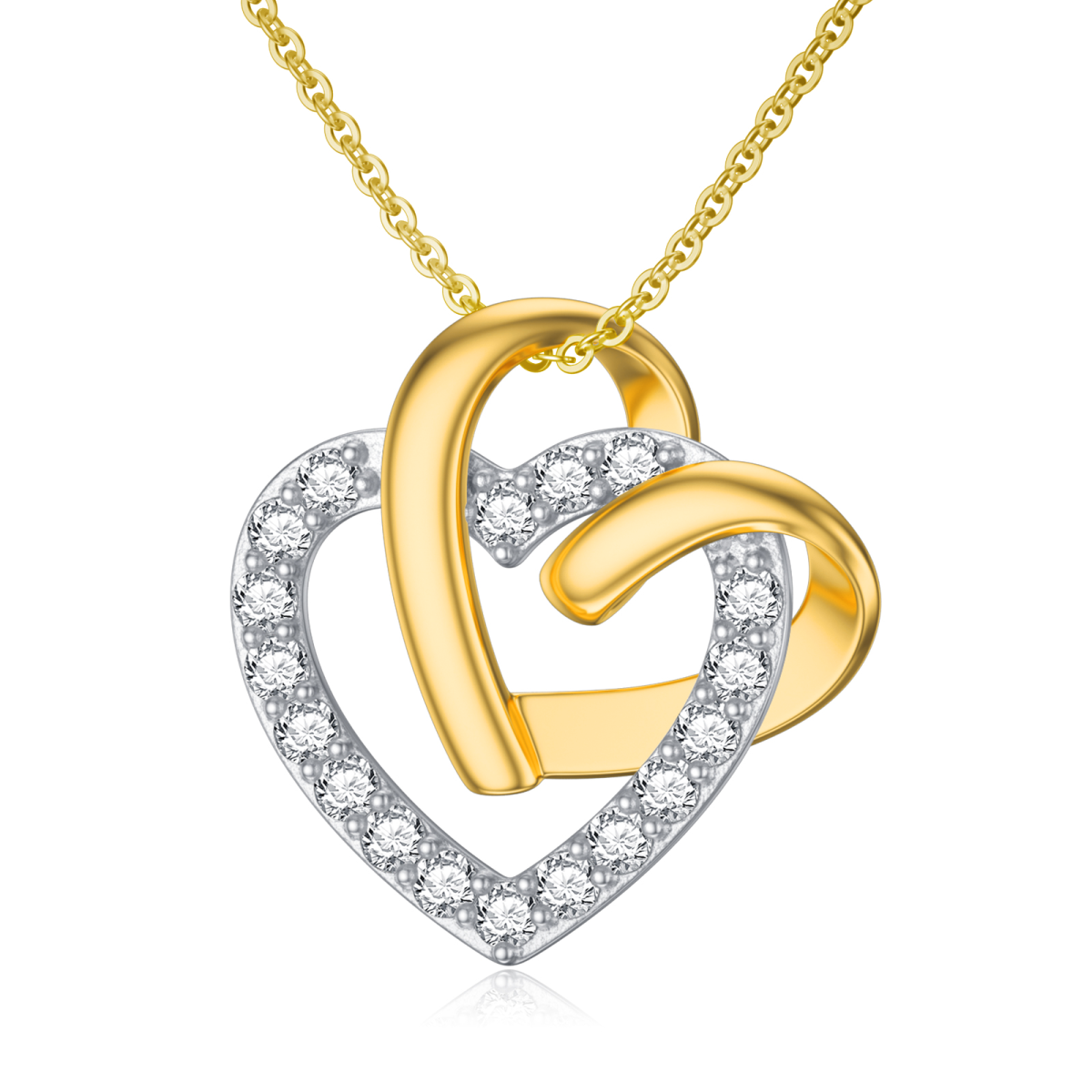 9K Gold Cubic Zirconia Heart With Heart Pendant Necklace-1