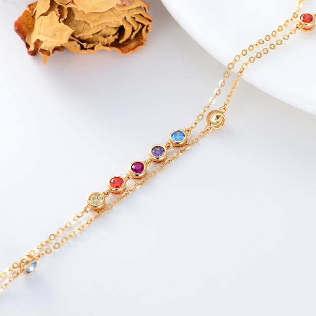14K Gold Circular Shaped Cubic Zirconia Chakras Single Layer Anklet-5