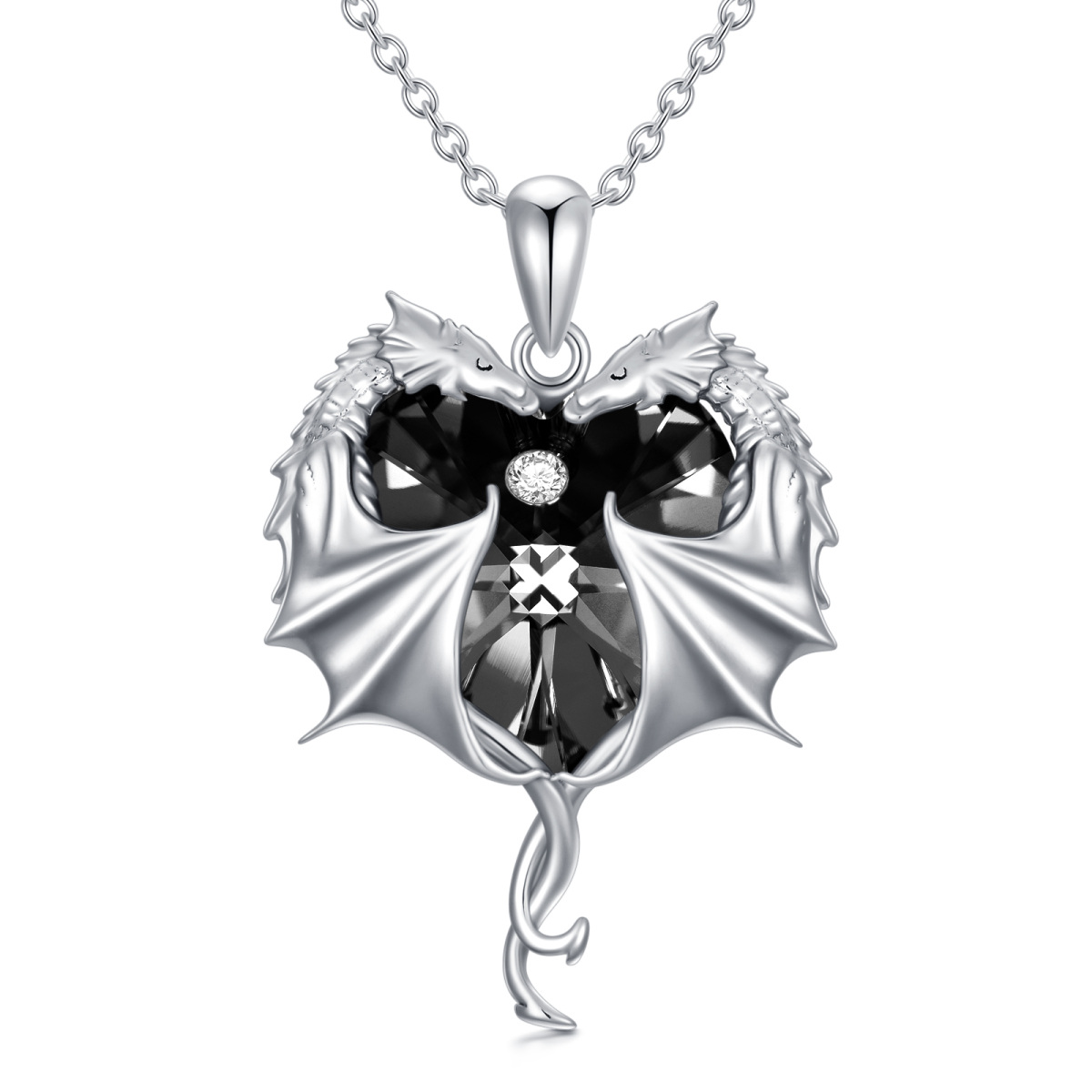 Collier en argent sterling avec pendentif dragon en forme de coeur et cristal en forme de-1
