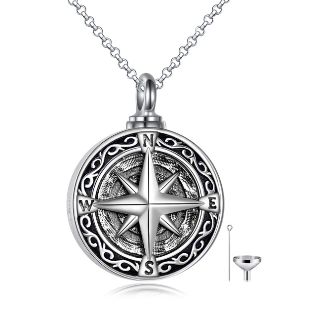 Sterling Silver Vintage Compass Urn Necklace for Ashes-0