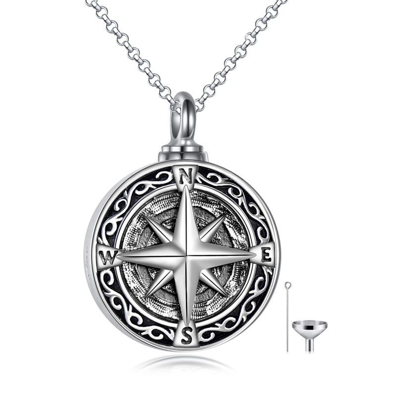 Sterling Silver Vintage Compass Urn Necklace for Ashes