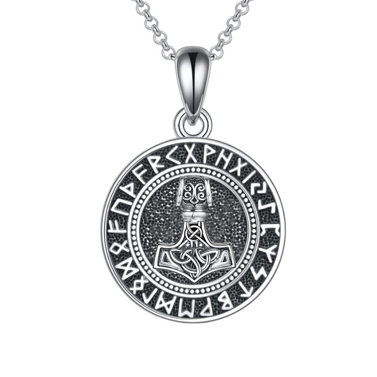 Collier en argent sterling avec pendentif marteau de Thor et runes vikings-1