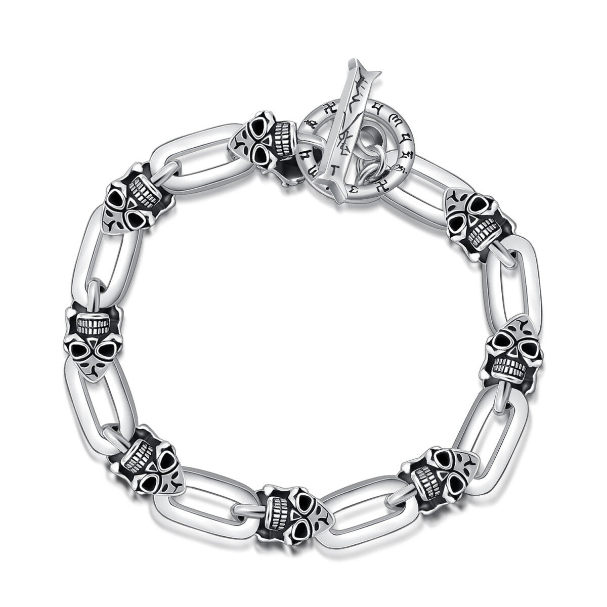 Pulsera de plata de ley con colgante de calavera para hombre-1