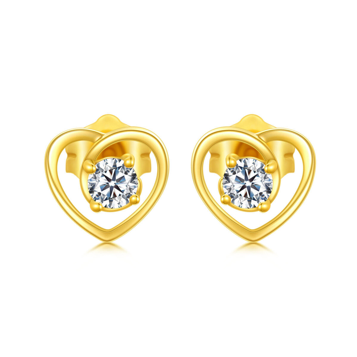 14K Gold Cubic Zirconia Heart Stud Earrings-1