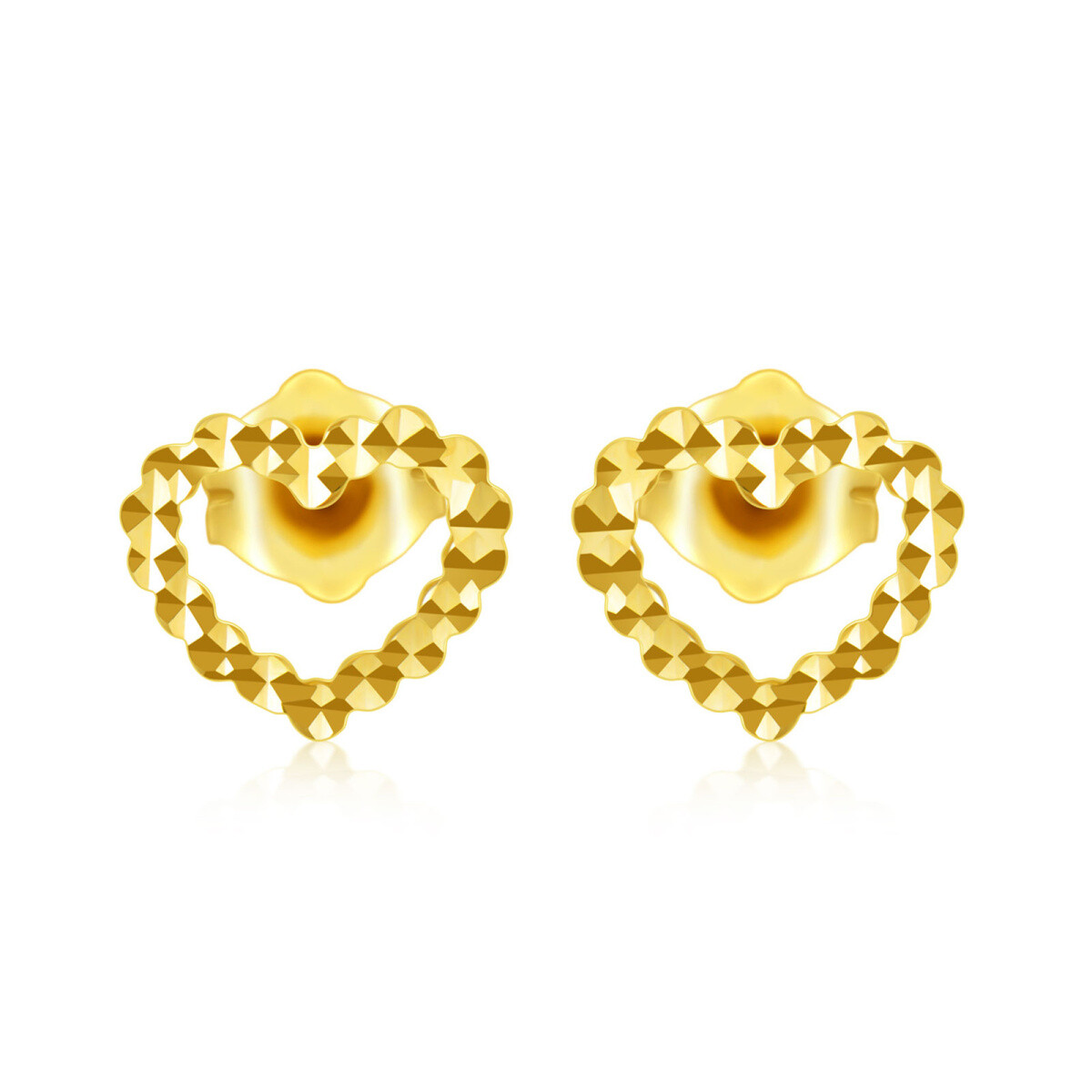 14K Gold Heart Stud Earrings-1