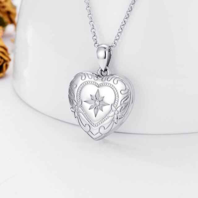 10K White Gold Zircon Personalized Photo & Heart Pendant Necklace-3
