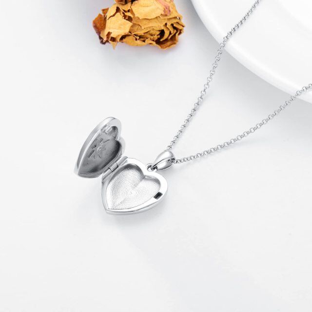 10K White Gold Zircon Personalized Photo & Heart Pendant Necklace-4