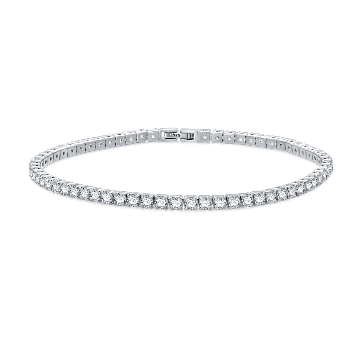 Sterling Silver Circular Shaped Cubic Zirconia Tennis Chain Bracelet-1