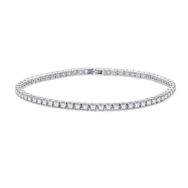 Sterling Silver Circular Shaped Cubic Zirconia Tennis Chain Bracelet-0