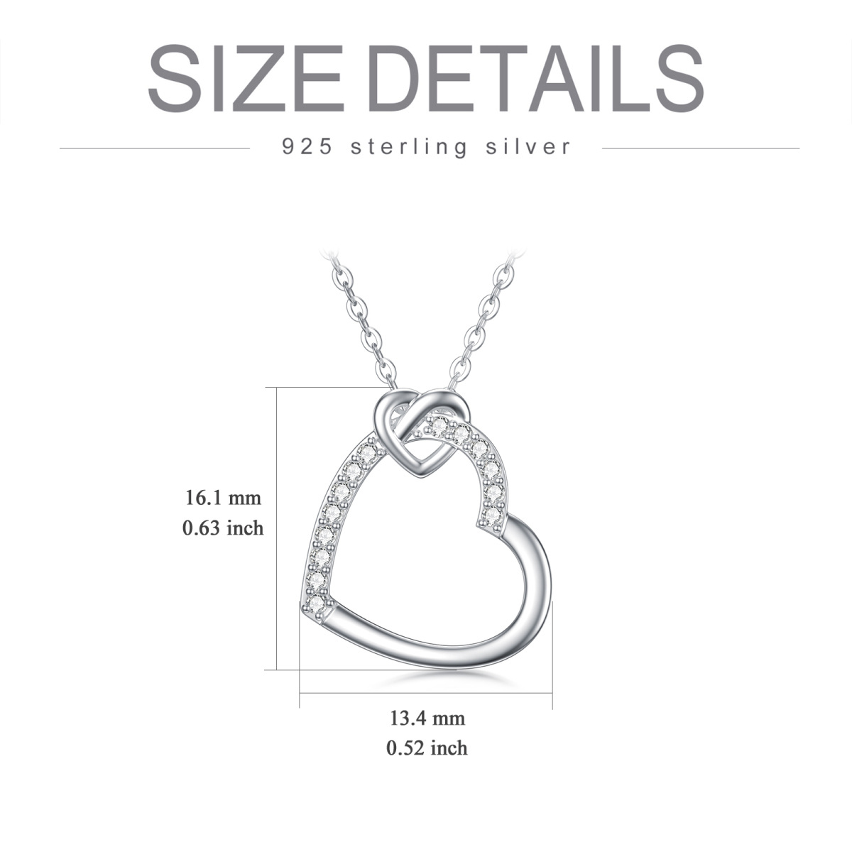 14K White Gold Moissanite Heart With Heart Pendant Necklace-6