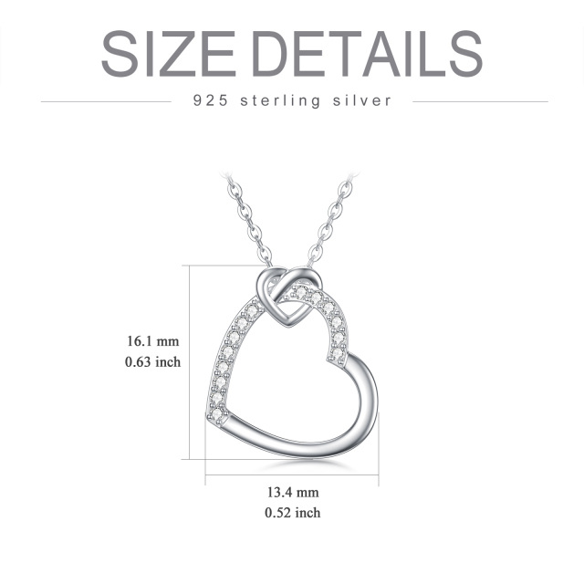 14K White Gold Moissanite Heart With Heart Pendant Necklace-5
