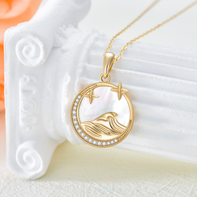 Collar de oro de 9 quilates con colgante circular de perlas en forma de luna y rocío-2