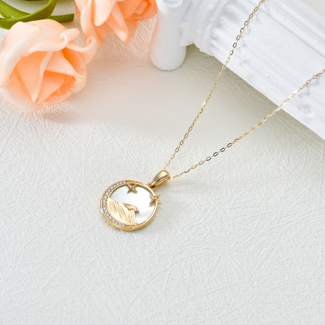 Collar de oro de 9 quilates con colgante circular de perlas en forma de luna y rocío-3