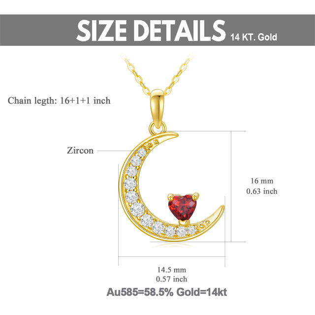 14K Gold Heart Garnet Heart & Moon Pendant Necklace-5