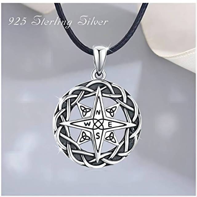 Sterling Silver Two-tone Celtic Knot & Compass Pendant Necklace-4