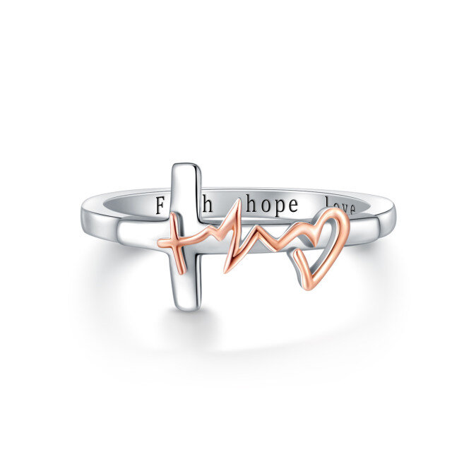 Sterling Silver Two-tone Electrocardiogram Ring-1