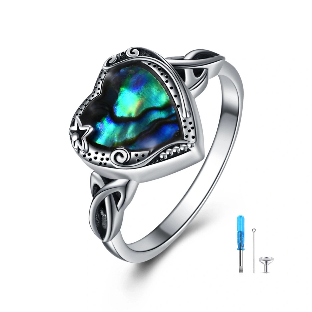 Bague en argent sterling Abalone Shellfish Heart Urn (Urne en forme de coeur)-1