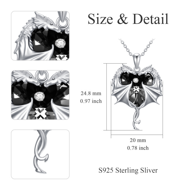 Colar de prata esterlina com pingente de dragão em forma de coração e cristal de coração-3