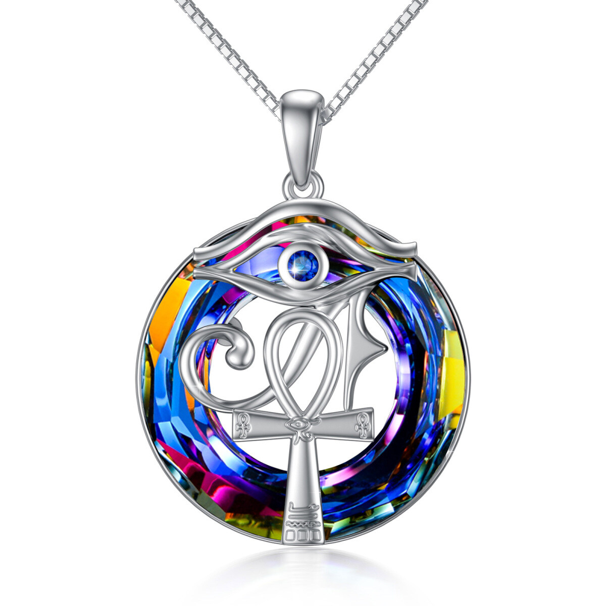Sterling Silber Ankh & Auge des Horus Kristall-Anhänger Halskette-1