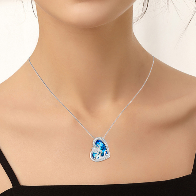 Colar de prata esterlina com pingente de tartaruga marinha em forma de coração e coração e-1