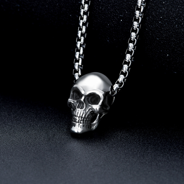 Sterling Silver Skull Pendant Necklace for Men-3