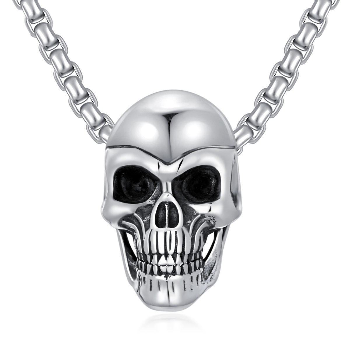 Sterling Silver Skull Pendant Necklace for Men-1