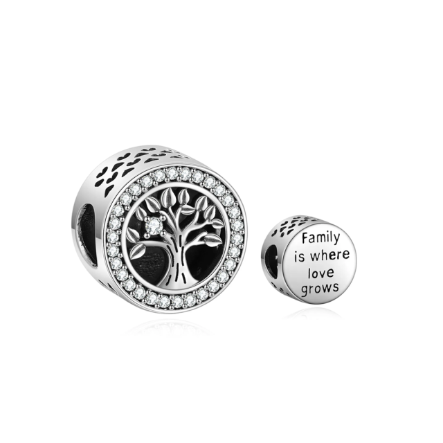 925 Sterling Silver Zircon Family Tree of Life Charm Bead for Bracelets-0