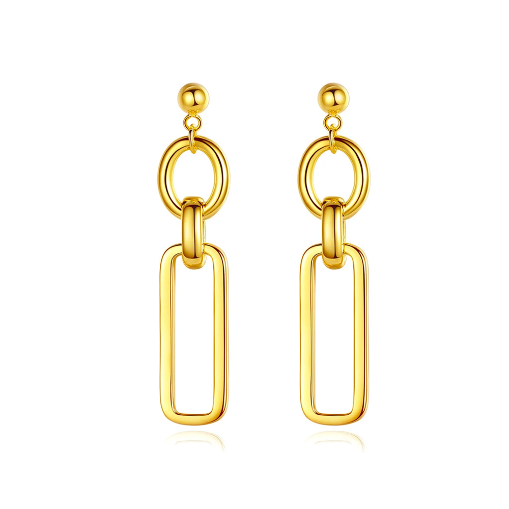 Sterling Silver with Yellow Gold Plated Paper Clip & Round Drop Earrings-1