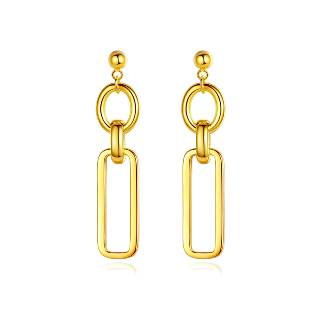 Sterling Silver with Yellow Gold Plated Paper Clip & Round Drop Earrings-1