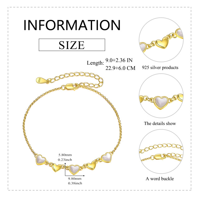 Bracelet en argent sterling avec pendentif en forme de coeur plaqué or jaune-4