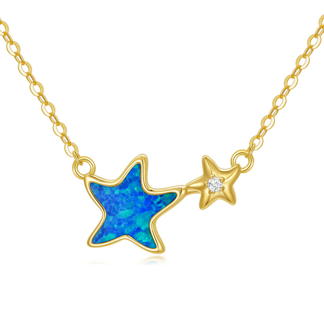 9K Gold Opal Starfish Pendant Necklace-0