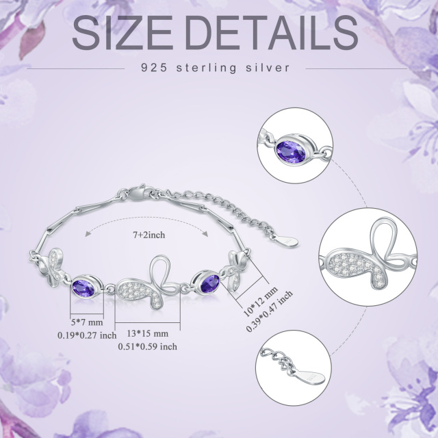 Sterling Silver Oval Shaped Cubic Zirconia Butterfly Pendant Bracelet-5