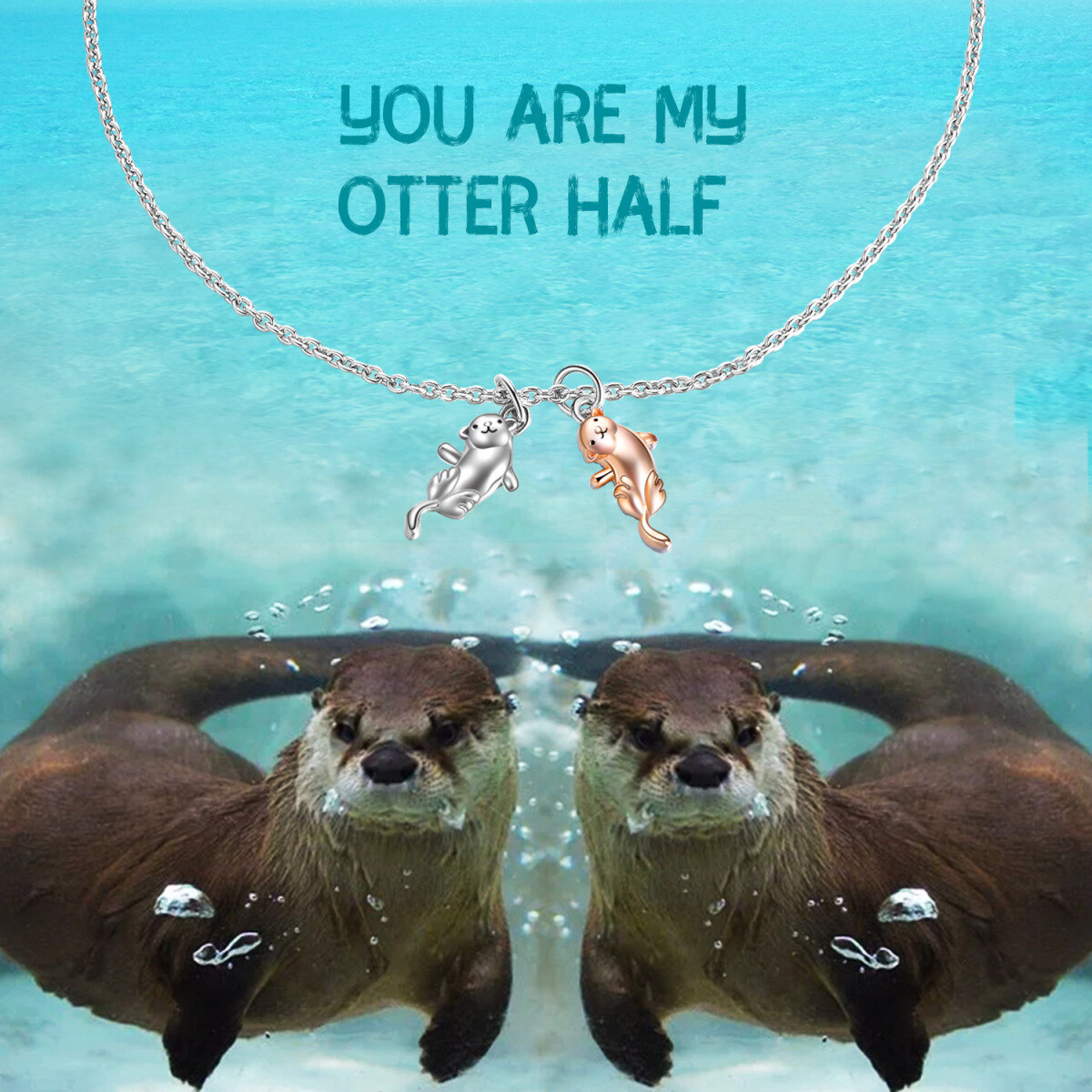 Sterling Silver Two-tone Sea Otter Pendant Bracelet-6