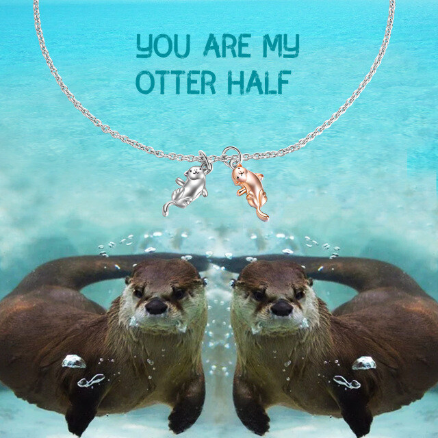 Sterling Silver Two-tone Sea Otter Pendant Bracelet-5