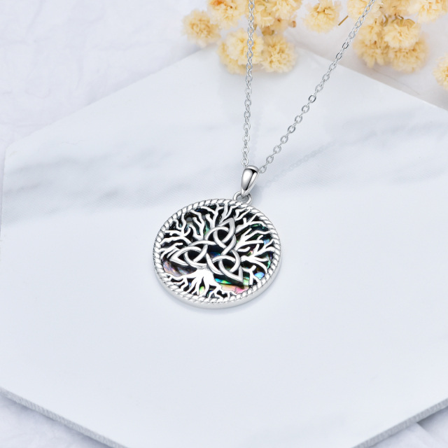 Collana con ciondolo albero della vita con conchiglia abalone a forma circolare in argento sterling-3