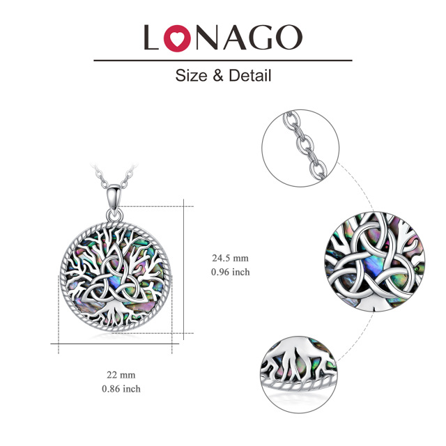 Collana con ciondolo albero della vita con conchiglia abalone a forma circolare in argento sterling-5