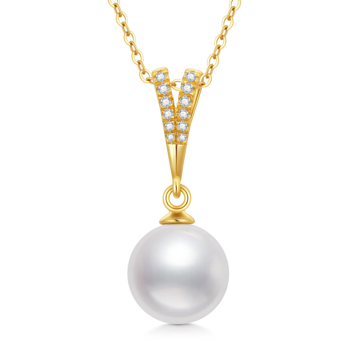 14K Gold Cubic Zirconia & Pearl Spherical Pendant Necklace-1