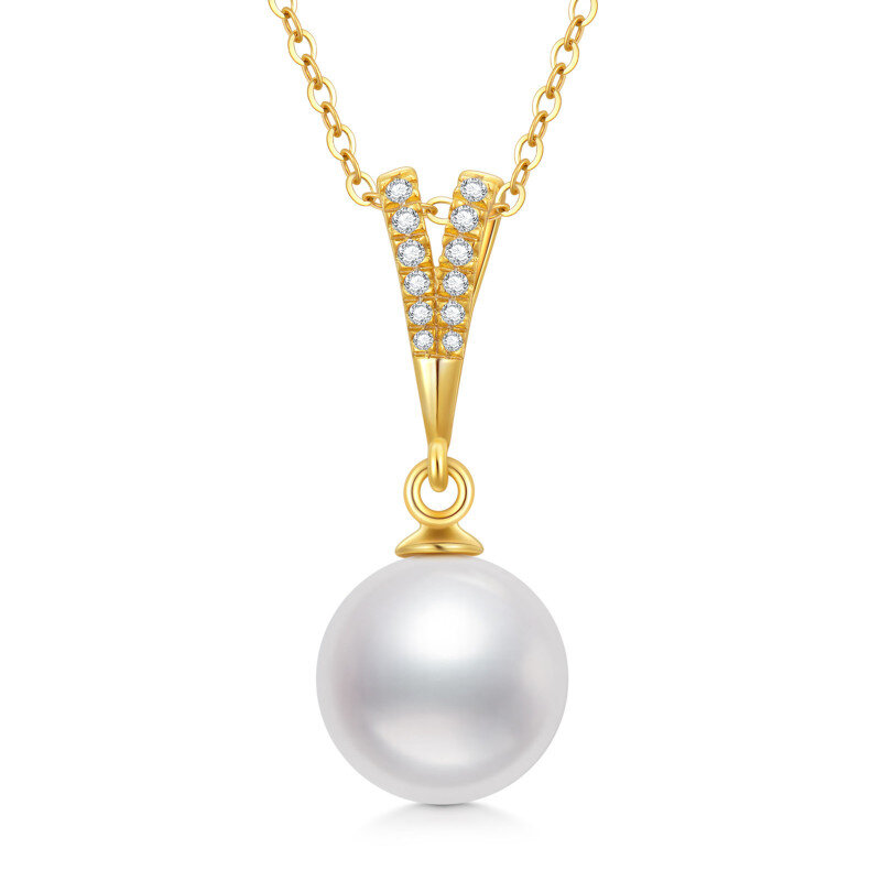 Collier à pendentif sphérique en or 14K avec zircon cubique et perles