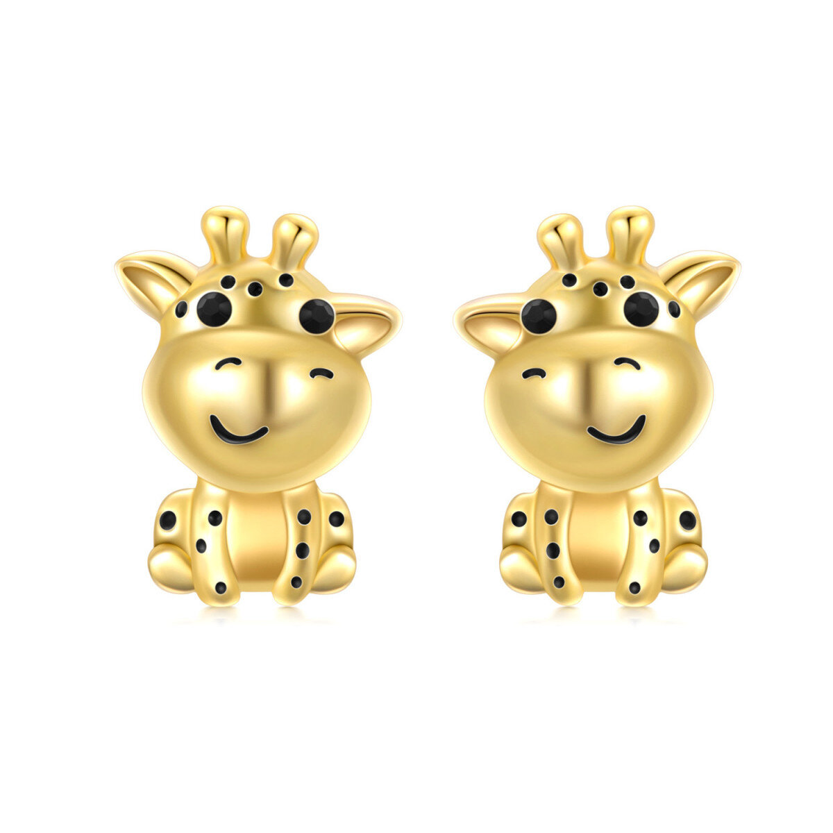 Sterling Silver with Yellow Gold Plated Circular Shaped Crystal Giraffe Stud Earrings-1