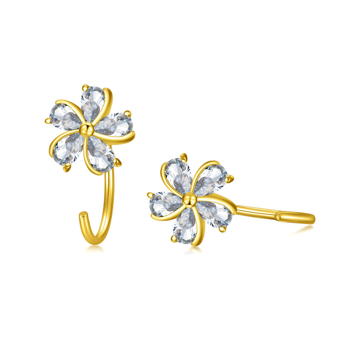 14K Gold Cubic Zirconia Cherry Blossom Stud Earrings-1