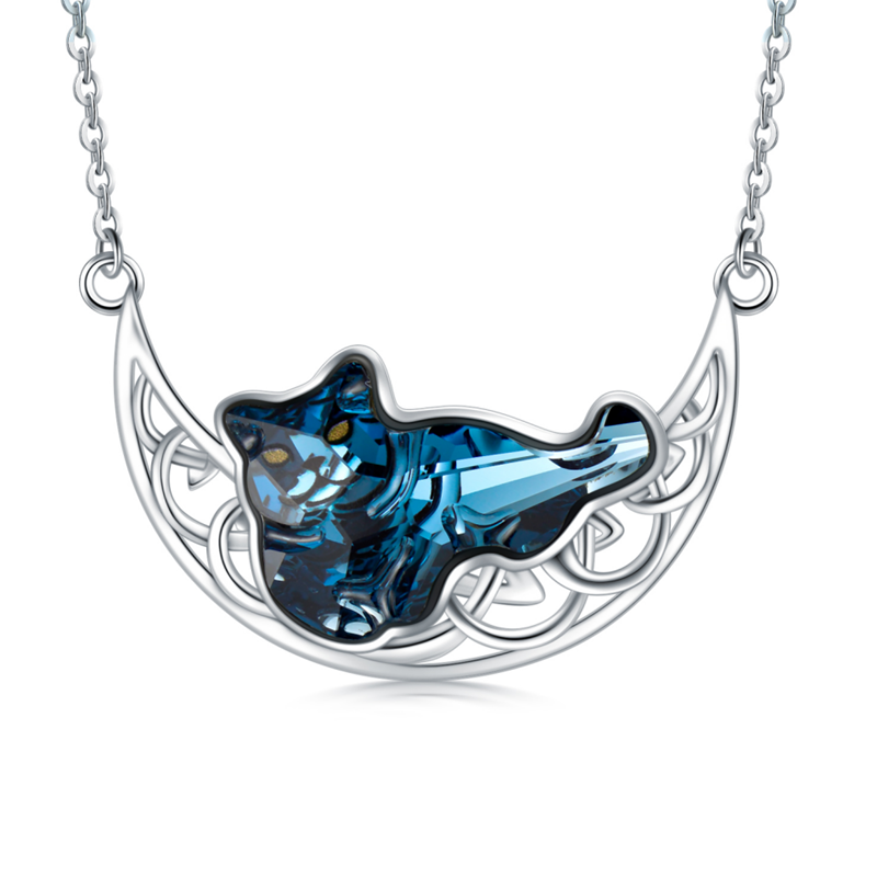 Collar con colgante de plata de ley en forma de corazón de gato de cristal y nudo celta y-1
