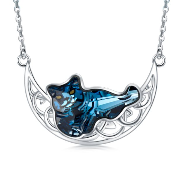 Collier en argent sterling avec pendentif en forme de coeur, chat en cristal, noeud celtiq-0