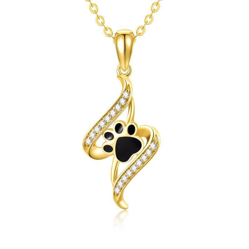 14K Yellow Gold Plated Cubic Zirconia Paw Pendant Necklace-1