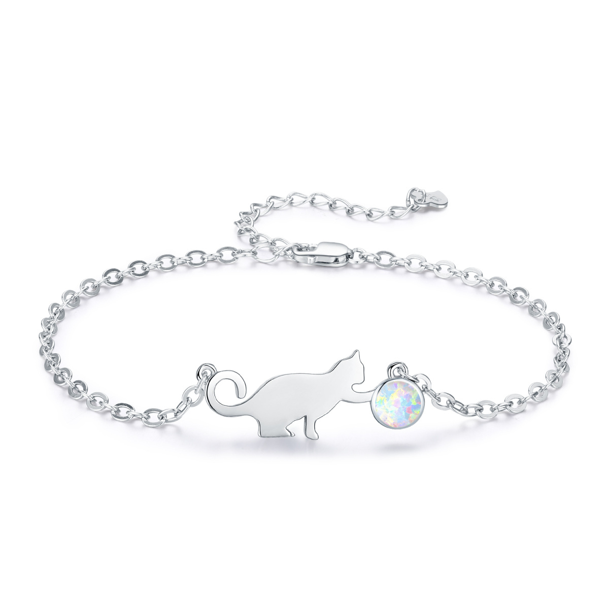 Bracelet en argent sterling avec pendentif chat en opale de forme circulaire-1